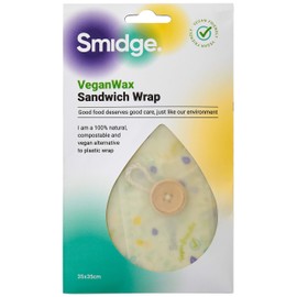 Smidge Vegan Wax Sandwich Wrap 35 x 35cm, Reusable & Compostable Alternative to Cling Film, 100% Organic Washable Food Bag, Eco-Friendly, Patterned
