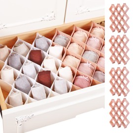 ROUFA Underwear and Sock Drawer Organizers, Pink Undergarment Organizer for Dresser Closet Storage, Drawer Dividers for Baby Clothes, Bras, Belt and Leggings (4 Sets of Pink, 86 Slots)