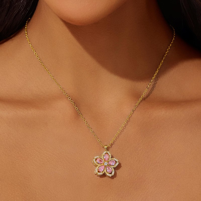 Cicy Bell Flower Fidget Necklace for Women Cherry Blossom Necklace