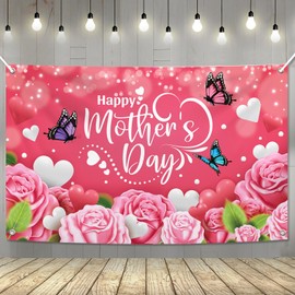 YQUQWN, Happy Mothers Day Banner, XtraLarge, 72x44 Inch, Mothers Day Backdrops for Photography, Mothers Day Decorations,Mothers Day Decorations for Party, Flowers Mothers Day Banner Decorations