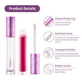 CAIYA 10Pcs Refillable Empty Lip Gloss Tubes with Wand, 6ml Cute Lip Gloss Containers Cosmetic Transparent Lip Gloss Bottles with Stoppers, Making Kit Lipstick Bottle for DIY Lip Glaze Samples(Purple)