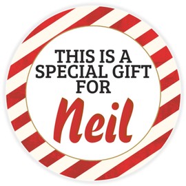 This is a Gift for Neil - Circle Sticker Decal 3 Inch - Candy Cane Merry Christmas Gift Tag Present Tree Holiday Custom Name Santa Claus