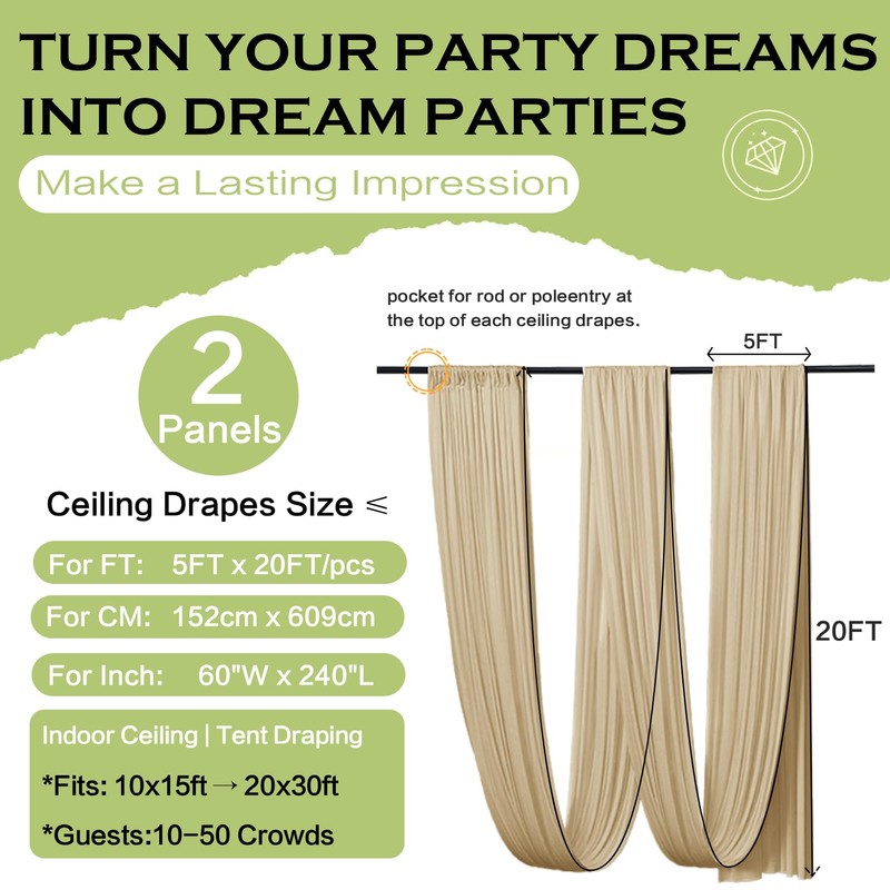 Party Village 10ftx20ft Beige Ceiling Curtain for Wedding Parties –