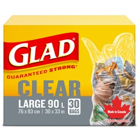 Glad Clear Garbage Bags - Large 90 Litres - 30 Trash Bags, Made in Canada of Global Components