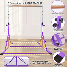 PreGymnastic Foldable Gymnastics Bar, 5.6FT Horizontal Bars for Kids 3-12, Weight Limit 350 LBS, Adjustable kip Bar, Children Home Gym Equipment (Violet)
