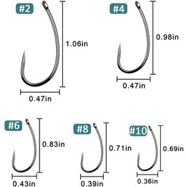 200pcs Carp Fishing Hooks Curve Shank Barbed and Barbless Carp Hook for Hair Rigs Carp Fishing Tackle Accessories Size 2#,4#,6#,8#,10# (No Barbed Hook, 6#-200pcs)