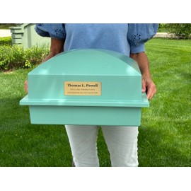 Crowne Vault Urn Vault for Underground Burial | Fortified Container to Hold Adult Human Ashes and Cremation Urns for Cemetery and Ground Burial | Made in The USA (Regent, Sea Mist with Nameplate)
