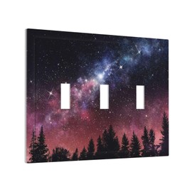 Forest Starry Night Sky Galaxy 3 Gang Light Switch Plate Decorative Triple Toggle Wall Plate Cover Electrical Faceplate for Bathroom Home Living Room Bedroom Decor