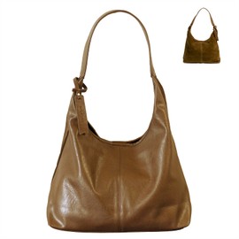 XKE-X Soft PU Leather and Suede Tote Bag Shoulder Bag for Women - Large Capacity Hobo Bag with Interior Pockets, Yellow Brown