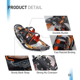 G2 21 Inches Light Weight Snowshoes for Women Men Youth, Set with Tote Bag, Special EVA Padded Ratchet Binding, Heel Lift, Orange