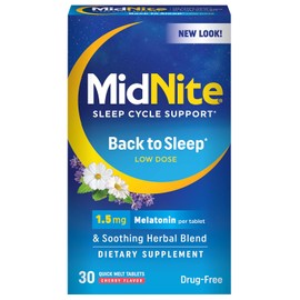 MidNite Volver al Sueo Dosis Baja, 1.5 mg de Melatonina Ayuda para Dormir, Sin Formacin de Hbitos, Suplemento Diettico Herbal para Adultos, Sin...    