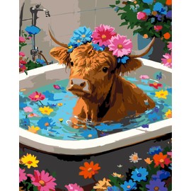 geesfayan Paint by Numbers Kit for Adults Beginner, Adult Paint by Number Kits on Canvas,DIY Painting with Numbers for Adults, Oil Paint by Number Kits for Home Wall Decor 16x20 in(Bathing Cow)