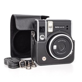 MUZIRI KINOKOO Case for Instax Mini 40, Protective Case Compatible withFujifilm Instax Mini 40 /Fuji Mini 40 Instant Camera - PU Leather Instax Mini 40 Case with Shoulder Strap - Black