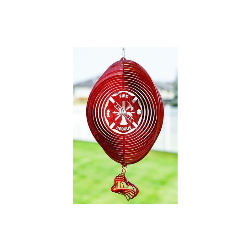 SWEN Products Fire Rescue Circle Swirly Metal Wind Spinner