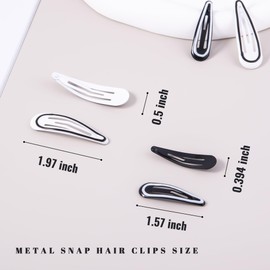 Cptots 20 PCS Metal Snap Clips Water Drop No Slip Barrettes for Women Small Hair Clips For Thick And Thin Fine Hair,Black White