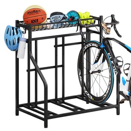 YIZAIJIA Bike Rack Storage Stand Organizer Floor Holds 3 Bicycle Parking Freestanding Adjustable Garage Indoor Outdoor Bike and Sports Storage Station, Black (3 Bike Stand)