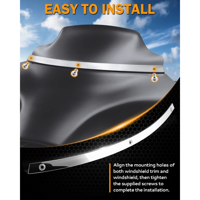 PBYMT Batwing Windshield Trim, Polished Stainless Windshield Trim Compatible for