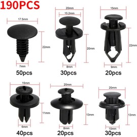 Car Clips, Pack of 190 Mounting Clips, Universal Car Trim Clips with Door Trim Tool, 6 Types of Rivet Clips for Bumper, Mudguard, Car Doors, Expansion Rivets for Most General Purpose Vehicles