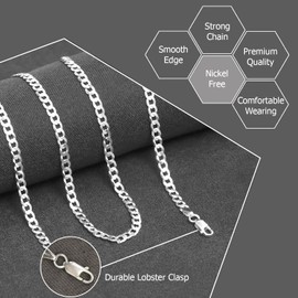 Charmsy Solid 925 Sterling Silver Curb Chain Necklace for Men and Women | Italian 5mm Diamond-Cut Cuban Link Chain Necklace 24 Inches, Length 24 Inches, Sterling Silver, No Gemstone