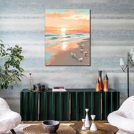 TUMOVO Beach Paint by Numbers Kit for Adults, Adult Paint by Number Seagulls, DIY Acrylic Paint by Numbers Kits on Canvas Abstract Landscape, Oil Painting for Gift Home Wall Decor 16"x20"(Frameless)