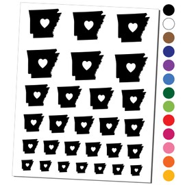 Arkansas State with Heart Temporary Tattoo Water Resistant Fake Body Art Set Collection - Black (One Sheet)