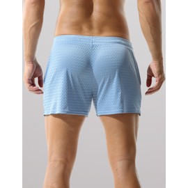 AIEOE Men's Fishnetz Boxer Shorts Sports Breathable Shorts Mesh Activewear Shorts with Pockets Drawstring S-XXL, lightblue, XXL