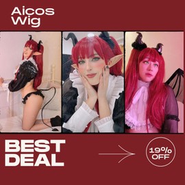 Alacos Red Ponytail Wig with Bangs, Red Long Straight Anime Wigs for Costume Cosplay, Cosplay Wigs for Women Party Show