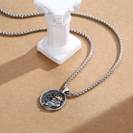 XIXLES Embossed Lion Head Necklace for Men Boys 925 Sterling Silver 3D Lion Head Pendant Lion Necklaces Coins Lion Medals Charm Fine Leo jewellery Gifts for Teens Boyfriend (Lion necklace-2614)