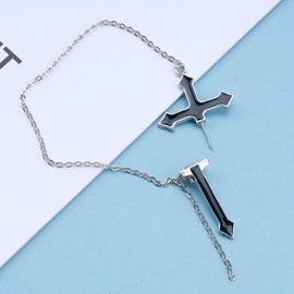 Allereya Punk Cross Chain Earrings Black Long Sword Earrings Cross Puncture Earrings Vintage Cross Chain Dangle Drop Earrings Jewelry for Women and Girls