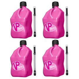 VP Racing 3812-CA, 5.5-Gallon Square Motorsport Jug Pink (4 Pack) w/ 14" Standard Hose (4 Pack) Close-Trimmed Cap and Neck for Tight Seal