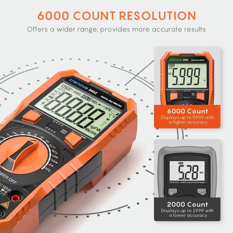 Crenova Digital Multimeter 6000Counts Multi Testers Auto-Ranging TRMS Volt Meter