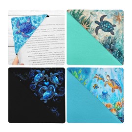 IBOVODI Sea Turtle Corner Bookmarks 4 Pcs, Funny Leather Book Accessories for Book Lovers, Cute Reading Book Page Markers for Women Men Girls Boys Kids Student Teacher Retirement Birthday Gifts