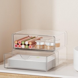 DOADW Stackable Makeup Counter Organizer Clear - 2Pcs Bathroom Countertop Organizer for Vanity - Multi-Purpose Skin Care Lipstick Cosmetic Organizer