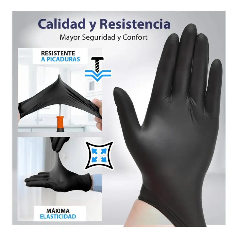 100 Guantes Nitrilo Negro Libre De Látex Y Vinil Sin