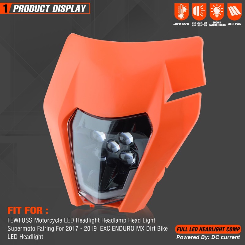 fewfuss Dirt Bike Led Headlight Motorcycle 2017-2019 Enduro Headlight Kit