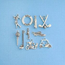 Unbranded Golf Charm Collection Antique Silver Tone 10 Charms - COL040