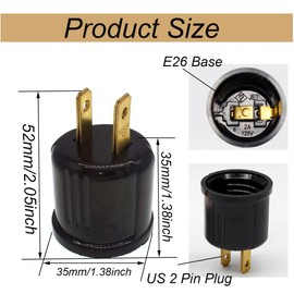 JNXQWE Outlet to Socket Adapter,Plug-in Light Socket,Polarized 2-Prong Outlet to E26 E27 Screw Base Bulb Socket, 660 Watt, 125 Volt, UL Listed (Black,2-Pack)