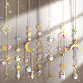Pack of 7 Suncatcher Crystal Wind Chimes, Star Sun Moon Rainbow Pendant Crystals Ornament Crystal Balls for Window Home Garden Christmas Day Party Wedding Decoration