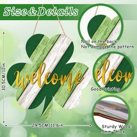 Whaline Whaline St. Patrick's Day Door Sign Wooden Irish Hanging Welcome Board Shamrock Shaped Wooden Hanging Sign for Holiday Farmhouse Home Indoor Outdoor Window Decoration, 11.6 x 12 inch