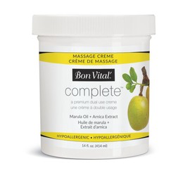 Bon Vital Complete Massage Creme, 14oz Jar, Unscented Non-Greasy Cream with Marula, Olive & Jojoba Oils, Hypoallergenic Moisturizer for Professional or Home Use, Premium Dual-Purpose, Massage Therapy