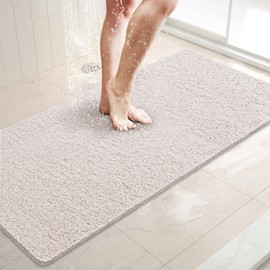 LuxStep Shower Mat Bathtub Mat,40x16 inch, Non-Slip Bath Mat with Drain, Quick Drying PVC Loofah Bathmat for Tub,Shower,Bathroom,White