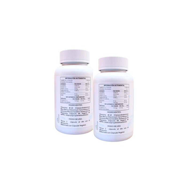 Vitamina B12 en Cápsulas Veganas 2 Pack frascos de 30