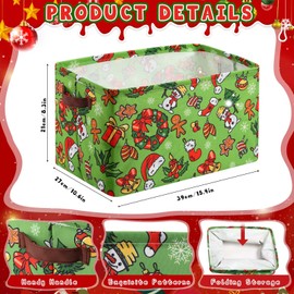 Boao 3 Pack Christmas Storage Bin Collapsible Large Christmas Storage Baskets for Gifts Empty Candy Holiday Decor Canvas Laundry Basket Foldable Storage Box with Handle for Office Home Bedroom Clothes
