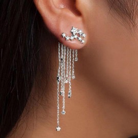 Silver Star Earrings Rhinestone Dangling Long Tassel Vintage Earrings for Women Star Dangle Wedding Jewelry Sparkly Prom Accessories for Bridal