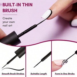 Art Liner Gel Nail Polish Set - 2pcs Black & White, UV/LED Soak Off, Thin Brush for French Tip Nail Art