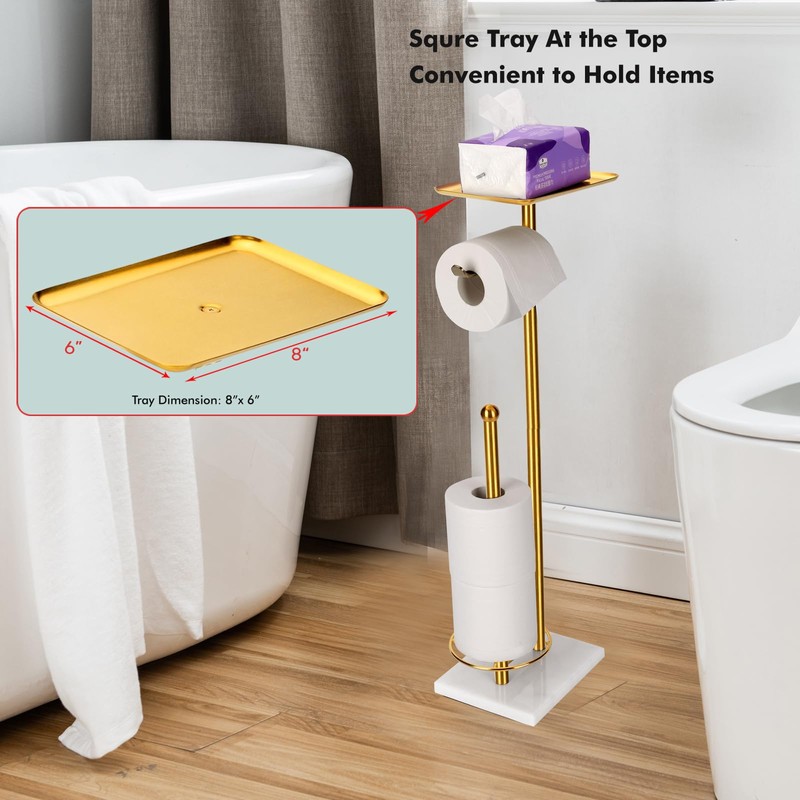 Toilet Paper Holder with Tray at The Top, Sturdy Marble
