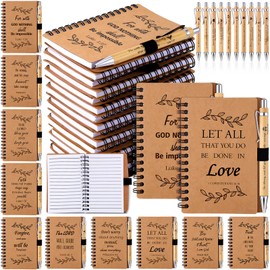 30 Set Christian Gifts Bulk Inspirational Spiral Notebook Bible Verses Ballpoint Pen Prayer Journal Religious Party Favor God Scripture Notepad for Teacher Women Church Party Office (Brown)