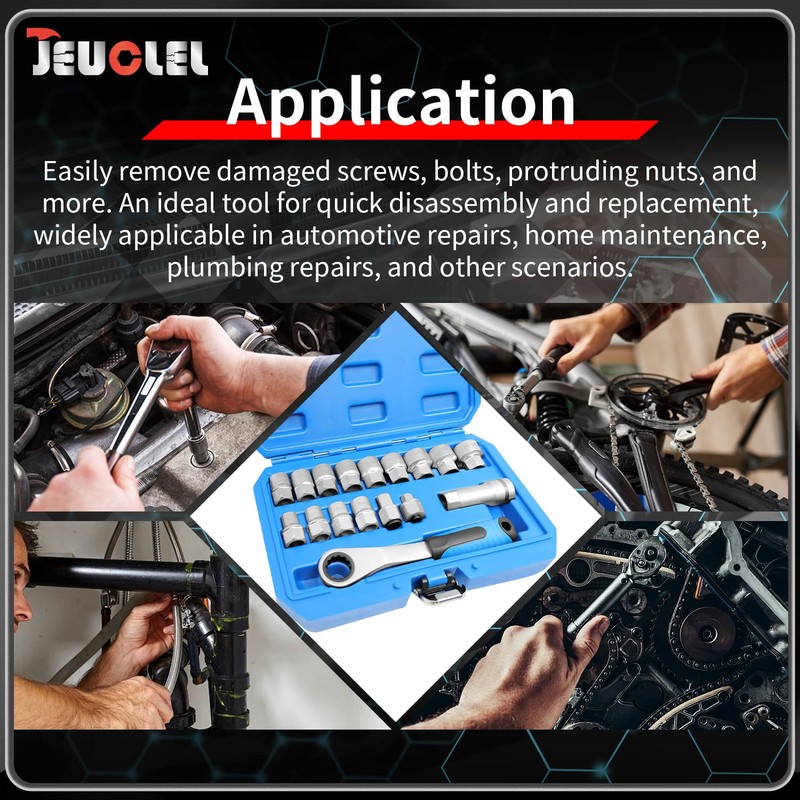 JEUCLEL 17PCS Pass Through Socket Set, Chrome Vanadium Steel, Versatile