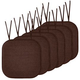 Elegant Comfort 6 Pack Chair Cushion Covers - Skid-Proof Rubber Backing - 16 x 16 Inch - Thick Dining Square Shape Seat Covers - Comfortable Textured Chair Pads with Ties - Honeycomb Pattern, Brown
