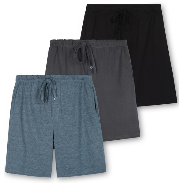 Real Essentials 3 Pack:Mens Cotton Ultra-Soft Knit Sleep Pajama Shorts